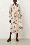 PRINTED RUFFLE MIDI DRESS (CREAM POPPY)