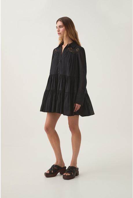 CHARMER LACE TRIM MINI DRESS (BLACK)