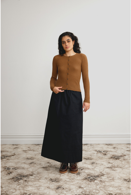 MERINO TWEEDY CROP CARDIGAN (WALNUT)